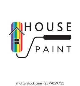 logo icon illustration house paint with a blend of brushes and rollers for house wall paint design, minimalist house, painting, interior, building, property business, wallpaper, vector concept