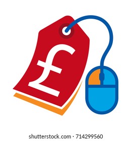 logo icon / illustration for on-line sales business with pound sterling money sign
