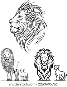 Logo, icon image of a lion with a family