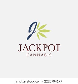 A logo with the icon of the initials the letter J combined with a cannabis leaf