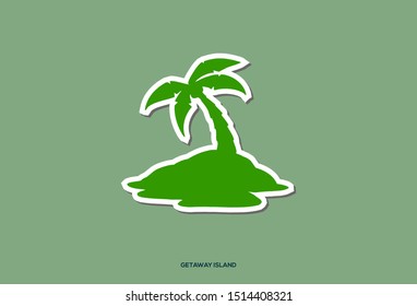 Logo icon of island and coconut tree in flat and simple style, symbolize lone, independence and solitary.