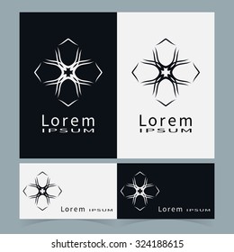 Logo icon label and Business cards set. Black and white symbol stylized flower collection. Abstract vector shape geometric round ornament, line art, floral design element