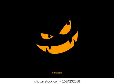 Logo icon of laughing evil rascal face in simple and flat style. pumpkin.