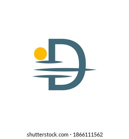 Logo icon Letter D with sunset icon design illustration