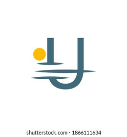 Logo icon Letter U with sunset icon design illustration