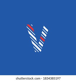 letra de icono de logotipo V, líneas diagonales vectoriales modificables