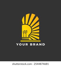 Logo, icono de luces que brillan detrás de la ventana