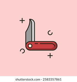  logo icon line art vector illustration design Red and gray icon of a pocket knife. 