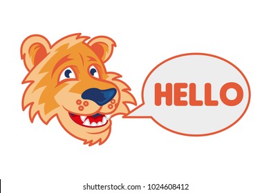 Logo icon mascot very happy and smile face cartoon big striped orange a tiger which say hello Friendly, friendship character wild animal. Modern vector style flat design education school kids concept.