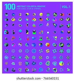 Logo and Icon Mega Collection. Set 0f 100 Colorful Abstract Geometric Logo and Icon