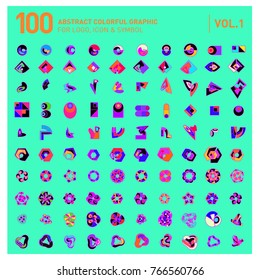 Logo and Icon Mega Collection. Set 0f 100 Colorful Abstract Geometric Logo and Icon