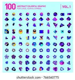 Logo and Icon Mega Collection. Set 0f 100 Colorful Abstract Geometric Logo and Icon