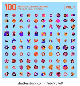 Logo and Icon Mega Collection. Set 0f 100 Colorful Abstract Geometric Logo and Icon