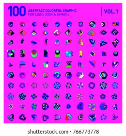 Logo and Icon Mega Collection. Set 0f 100 Colorful Abstract Geometric Logo and Icon