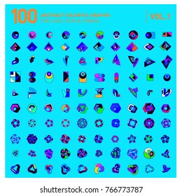 Logo and Icon Mega Collection. Set 0f 100 Colorful Abstract Geometric Logo and Icon