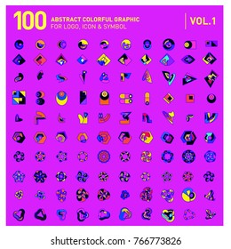 Logo and Icon Mega Collection. Set 0f 100 Colorful Abstract Geometric Logo and Icon