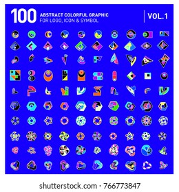 Logo and Icon Mega Collection. Set 0f 100 Colorful Abstract Geometric Logo and Icon