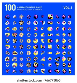 Logo and Icon Mega Collection. Set 0f 100 Colorful Abstract Geometric Logo and Icon