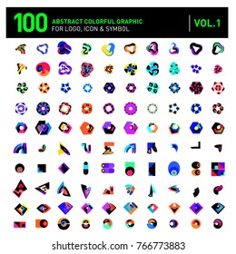 Logo and Icon Mega Collection. Set 0f 100 Colorful Abstract Geometric Logo and Icon