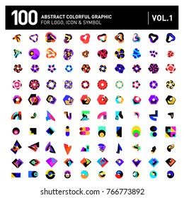 Logo and Icon Mega Collection. Set 0f 100 Colorful Abstract Geometric Logo and Icon