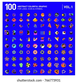 Logo and Icon Mega Collection. Set 0f 100 Colorful Abstract Geometric Logo and Icon