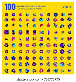 Logo and Icon Mega Collection. Set 0f 100 Colorful Abstract Geometric Logo and Icon