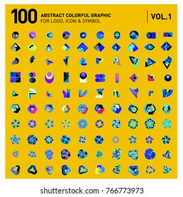 Logo and Icon Mega Collection. Set 0f 100 Colorful Abstract Geometric Logo and Icon