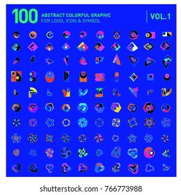 Logo and Icon Mega Collection. Set 0f 100 Colorful Abstract Geometric Logo and Icon
