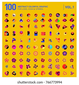 Logo and Icon Mega Collection. Set 0f 100 Colorful Abstract Geometric Logo and Icon