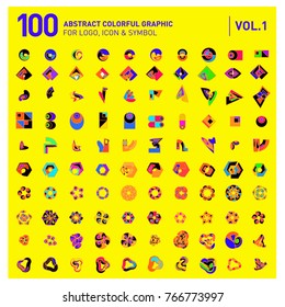 Logo and Icon Mega Collection. Set 0f 100 Colorful Abstract Geometric Logo and Icon