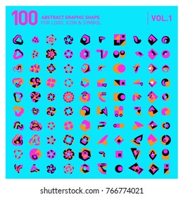 Logo and Icon Mega Collection. Set 0f 100 Colorful Abstract Geometric Logo and Icon