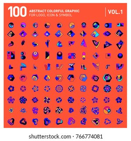 Logo and Icon Mega Collection. Set 0f 100 Colorful Abstract Geometric Logo and Icon