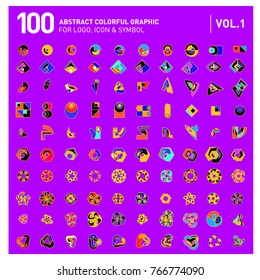 Logo and Icon Mega Collection. Set 0f 100 Colorful Abstract Geometric Logo and Icon