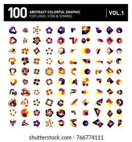 Logo and Icon Mega Collection. Set 0f 100 Colorful Abstract Geometric Logo and Icon