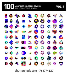 Logo and Icon Mega Collection. Set 0f 100 Colorful Abstract Geometric Logo and Icon