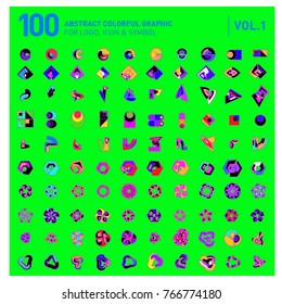 Logo and Icon Mega Collection. Set 0f 100 Colorful Abstract Geometric Logo and Icon