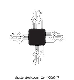 Ícone de logotipo microchip. Linhas de circuito de inteligência artificial. Design de aprendizado de máquina. Tecnologia digital de rede inteligente. . Ilustração vetorial sobre fundo branco.