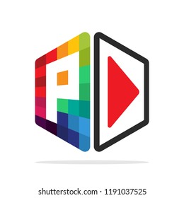 logo icon for multimedia business with initial details letter P
