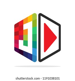 logo icon for multimedia business with initial details letter J