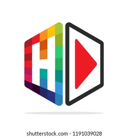logo icon for multimedia business with initial details letter H