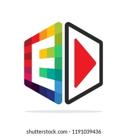 logo icon for multimedia business with initial details letter E
