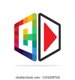 logo icon for multimedia business with initial details letter C