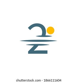 Logo icon number 2 with sunset icon design illustration