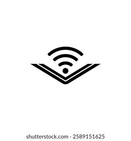 Logo and icon of open book and wireless connection with Wi-Fi symbol. Isolated vector illustration on white background.