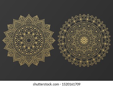 Logo icon ornamental mandala design in gold color. vector illustration