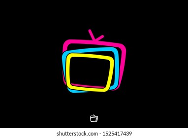 Logo icon of outlines of squares resemble a television in simple and colorful style. Symbolize fun, variety and cheerful. 