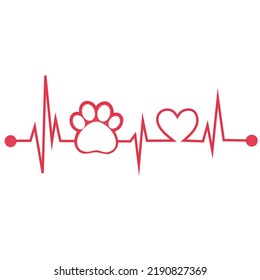 logo icon for pet care medical heartbeat pet shop decoration front window background cute flat design vector illustration