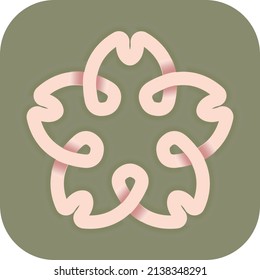 Logo icon pink sakura flower on a green background.