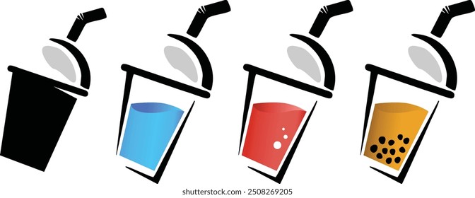 Logo or icon of a plastic drinking glass with a straw. fresh water, soda, boba tea.