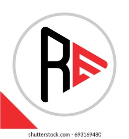 logo icon play button shape with combination of R & E initials